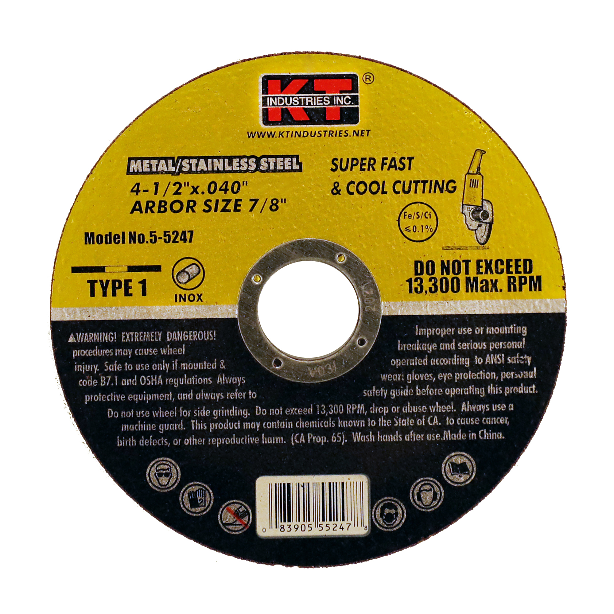 K-T Industries Cutting Wheel — 4 1/2in. x 7/8in. x 0.040in., Pack of 10, Model# 5-5247